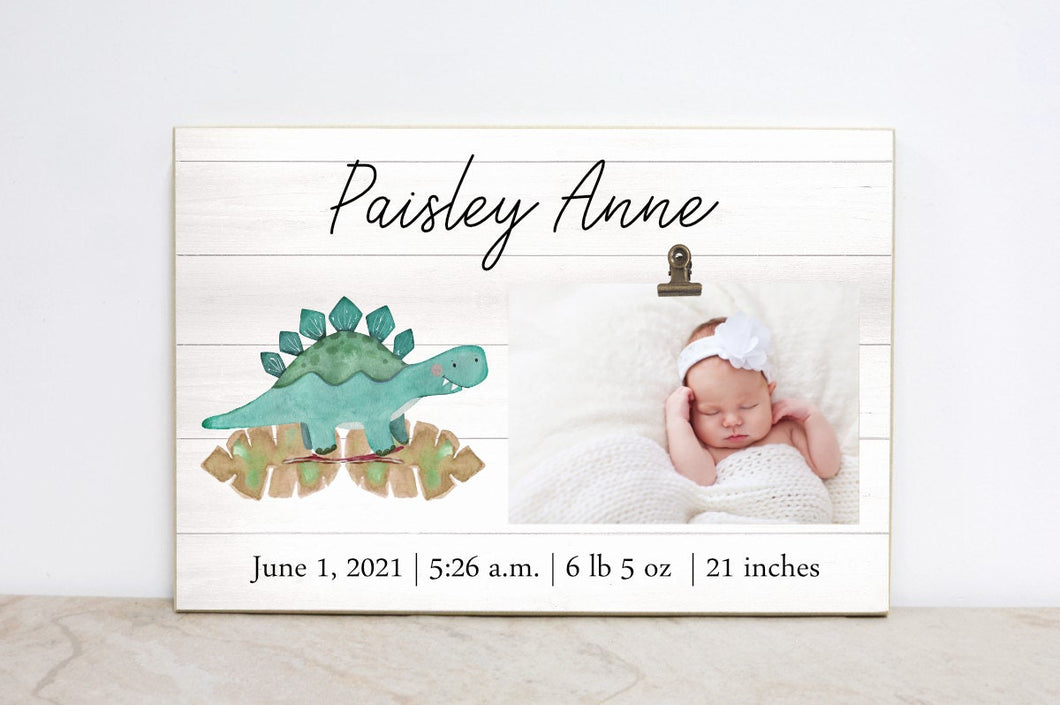 Personalized Birth Announcement Picture Frame, Dinosaur Nursery Wall Art Sign, Dinosaur Bedroom Decor, New Baby Gift, Dinosaur Wall Art