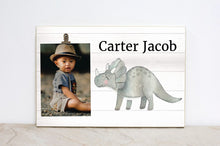 Load image into Gallery viewer, Personalized Dinosaur Picture Frame With Name, Nursery Wall Art Decor, Kid Room Dinosaur Sign, Personalized Party or Baby Shower Decor

