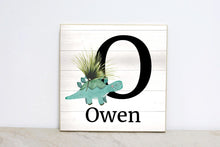 Load image into Gallery viewer, Baby Name Sign, Monogram Nursery Sign, Personalized Dinosaur Decor for Baby&#39;s Bedroom, Dinosaur Nursery, 1st Birthday Party Decoration
