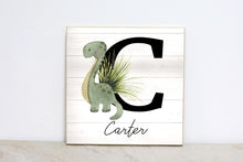 Load image into Gallery viewer, Baby Name Sign, Monogram Nursery Sign, Personalized Dinosaur Decor for Baby&#39;s Bedroom, Dinosaur Nursery, 1st Birthday Party Decoration
