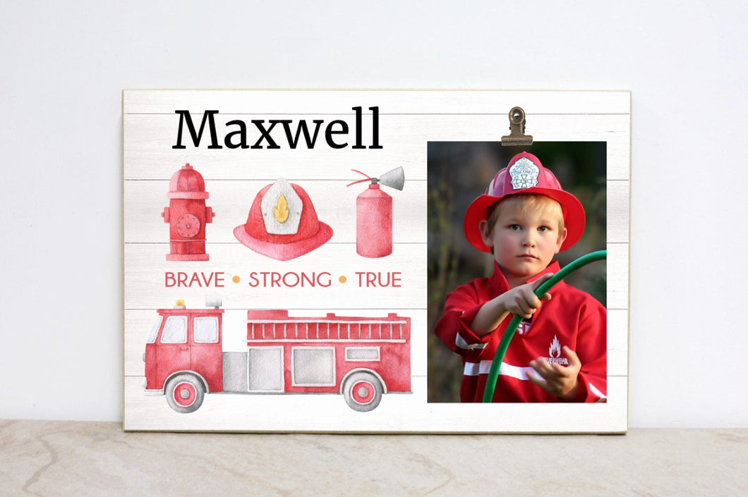 Firefighter Nursery Decor, Wall Art, Personalized Fireman Sign, Custom Picture Frame, Boys Room Wall Decor, 1st Birthday Party Decoration