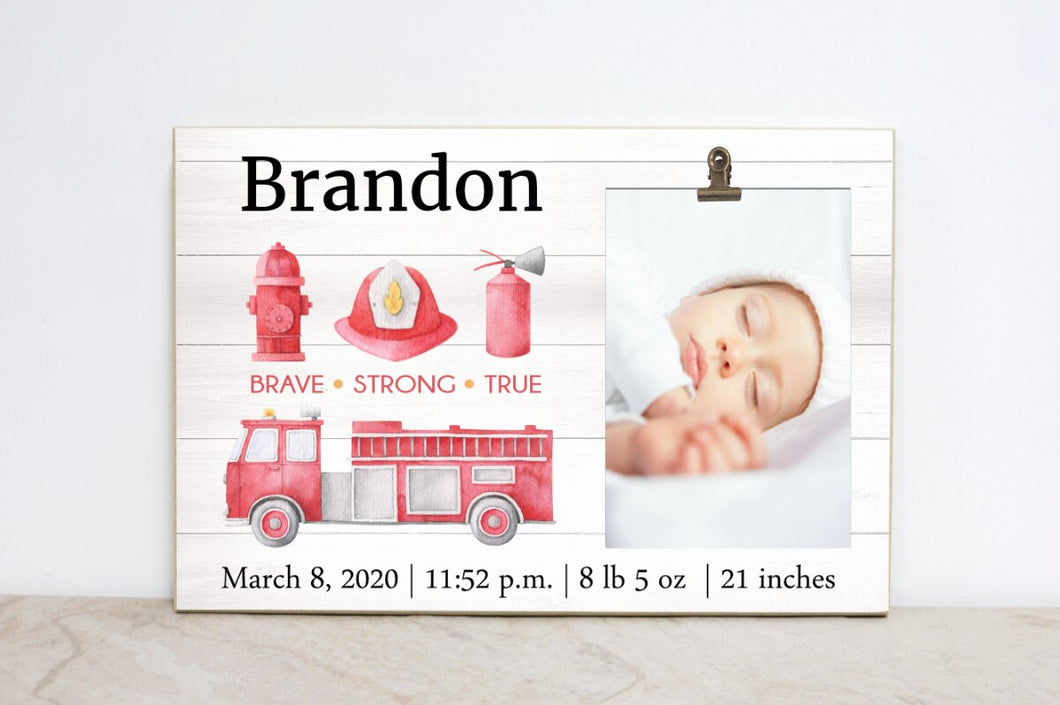 Birth Stats Frame, Firefighter Wall Art, Nursery Decor Fireman Sign, Baby Announcement Picture Frame, Kids Room Sign, Baby Shower Gift