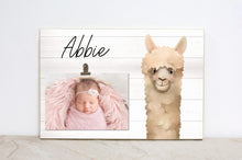 Load image into Gallery viewer, Alpaca Nursery Picture Frame, Llama Sign With Name, Picture Frame for Baby Girls Room, Nursery Wall Decor, Baby Shower Gift Idea- L02
