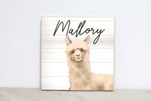 Load image into Gallery viewer, Boho Llama Wall Art, Kids Room Decor, Alpaca Wood Sign, Personalized Nursery Decor, Llama Birthday Party Decor, Llama Sign With Name, LS02
