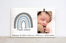 Load image into Gallery viewer, Rainbow Nursery Sign, Baby Birth Stats Frame, Baby Announcement, Boho Picture Frame for Baby Boys Room, Nursery Wall Decor, Baby Gift
