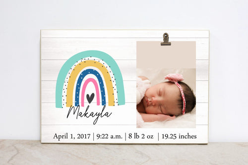 Baby Birth Stats Frame, Baby Announcement Frame, Rainbow Nursery Sign, Boho Picture Frame for Baby Girls Room, Nursery Wall Decor, Baby Gift