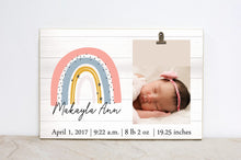 Load image into Gallery viewer, Baby Birth Stats Frame, Baby Announcement Frame, Rainbow Nursery Sign, Boho Picture Frame for Baby Girls Room, Nursery Wall Decor, Baby Gift
