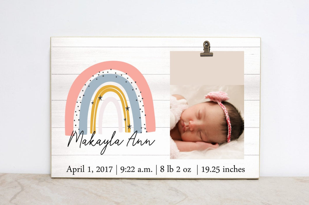 Boho Birth Stats Frame, Baby Announcement Sign, Rainbow Nursery Sign, Boho Picture Frame for Baby Girl Room, Nursery Wall Decor, Baby Shower