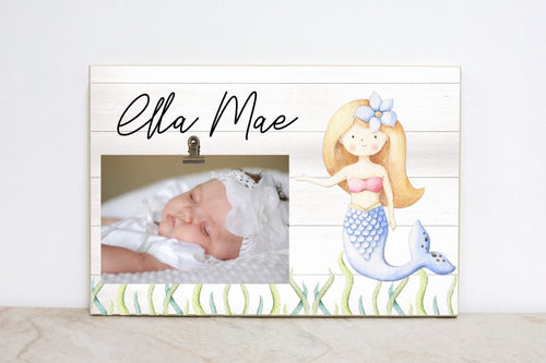 Mermaid Nursery Sign, Mermaid Photo Frame, Nursery Wall Art, Custom Picture Frame, Mermaid Wall Decor, Baby Shower Gift for Baby Girl,  M03