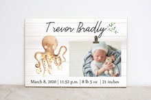 Load image into Gallery viewer, Ocean Birth Stats Frame, Baby Announcement Sign, Octopus Sign, Under the Sea Picture Frame for Baby&#39;s Room, Nursery Decor, Wall Art,  OC01
