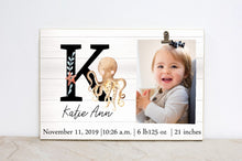 Load image into Gallery viewer, Baby Announcement Frame, Monogram Ocean Frame, Baby Stats Frame, Baby Announcement Sign, Octopus Sign, Under the Sea Picture Frame  OC03
