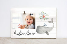 Load image into Gallery viewer, Ocean Nursery Frame, Nautical Baby Announcement Sign, WhaleSign, Under the Sea Picture Frame for Baby&#39;s Room, Nursery Wall Art  OC04
