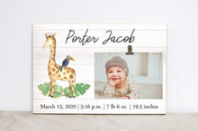 Load image into Gallery viewer, Baby Announcement Frame,  Jungle Safari Nursery Decor , Monkey Picture Frame, Personalized Frame for Safari Nursery, Baby Stats Sign, S06
