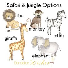 Load image into Gallery viewer, Jungle Safari Decor, Kids Wall Art, Giraffe Picture Frame, Monogram Sign for Safari Nursery, Baby Stats Sign, Baby Announcement Sign,  S07
