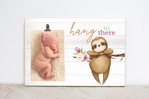 Sloth Nursery Decor, Hang in There Wall Art, Sloth Sign, Custom Picture Frame, Girls Room Wall Decor Pink Floral Sloth, 1st Birthday,  SL01
