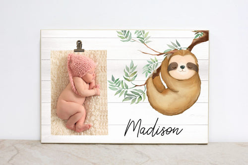 Sloth Sign Picture Frame, Sloth Nursery Decor, Sloth Photo Frame Sign, Personalized Frame for Baby Girls Room, Nursery Wall Decor SL02