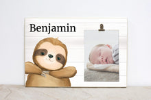 Load image into Gallery viewer, Sloth Nursery Wall Decor, Sloth Sign, Personalized Picture Frame, Nursery Decor, Custom Photo Frame, Sloth Birthday Party Decoration, SL03
