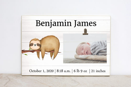 Sloth Baby Photo Frame, Watercolor Sloth Baby Announcement Frame, Baby Birth Sign, Sloth Nursery Frame, Nursery Wall Decor, Baby Gift SL08