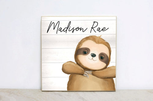 Watercolor Sloth Wall Art, Kids Room Decor, Sloth Wooden Sign, Personalized Sloth Nursery Decor, Sloth Birthday Party Decoration, SLS03