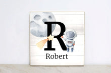 Load image into Gallery viewer, Monogram Space Sign, Space Wall Art, Astronaut Wooden Sign, Personalized Nursery Decor, Rocketship First Birthday Party Decoration, SPS04
