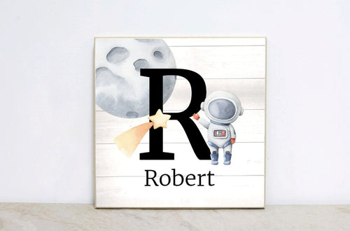 Monogram Space Sign, Space Wall Art, Astronaut Wooden Sign, Personalized Nursery Decor, Rocketship First Birthday Party Decoration, SPS04
