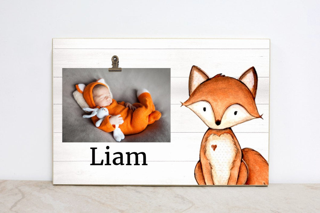Woodland Nursery Wall Art, Forest Animal Sign, Woodland Animals Picture Frame, Animal Birthday Party Decoration, Little Fox Photo Frame, W02