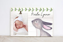 Load image into Gallery viewer, Watercolor Bunny Woodland Animal Sign, Personalized Picture Frame, Woodland Nursery Wall Decor, Forest Nursery Sign, Baby Girl Bedroom, W09

