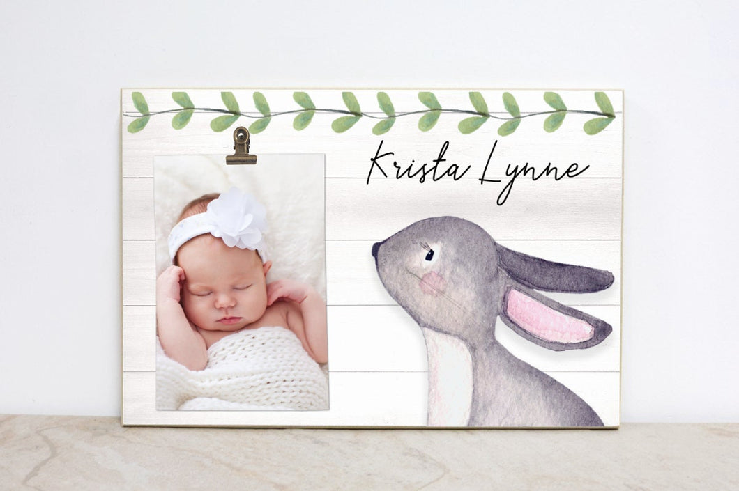 Watercolor Bunny Woodland Animal Sign, Personalized Picture Frame, Woodland Nursery Wall Decor, Forest Nursery Sign, Baby Girl Bedroom, W09