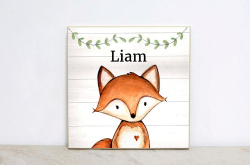 Personalized Woodland Kids Sign, Watercolor Forest Nursery Wall Art, Woodland Nursery Decor, Baby Shower Gift, Little Fox Sign,  WS09