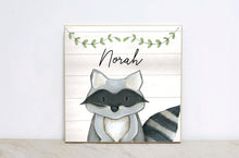 Load image into Gallery viewer, Personalized Woodland Kids Sign, Watercolor Forest Nursery Wall Art, Woodland Nursery Decor, Baby Shower Gift, Little Fox Sign,  WS09
