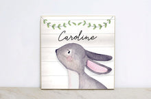 Load image into Gallery viewer, Woodland Nursery Decor, Personalized Woodland Sign for Nursery, Forest Nursery Wall Art, Baby Shower Gift, Bunny Rabbit Sign,  WS09
