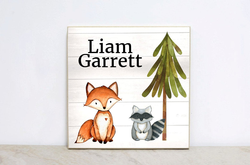 Forest Nursery Wall Art, Woodland Nursery Decor, Personalized Woodland Sign for Nursery, Baby Shower Gift for Baby, Little Fox Sign,  WS04