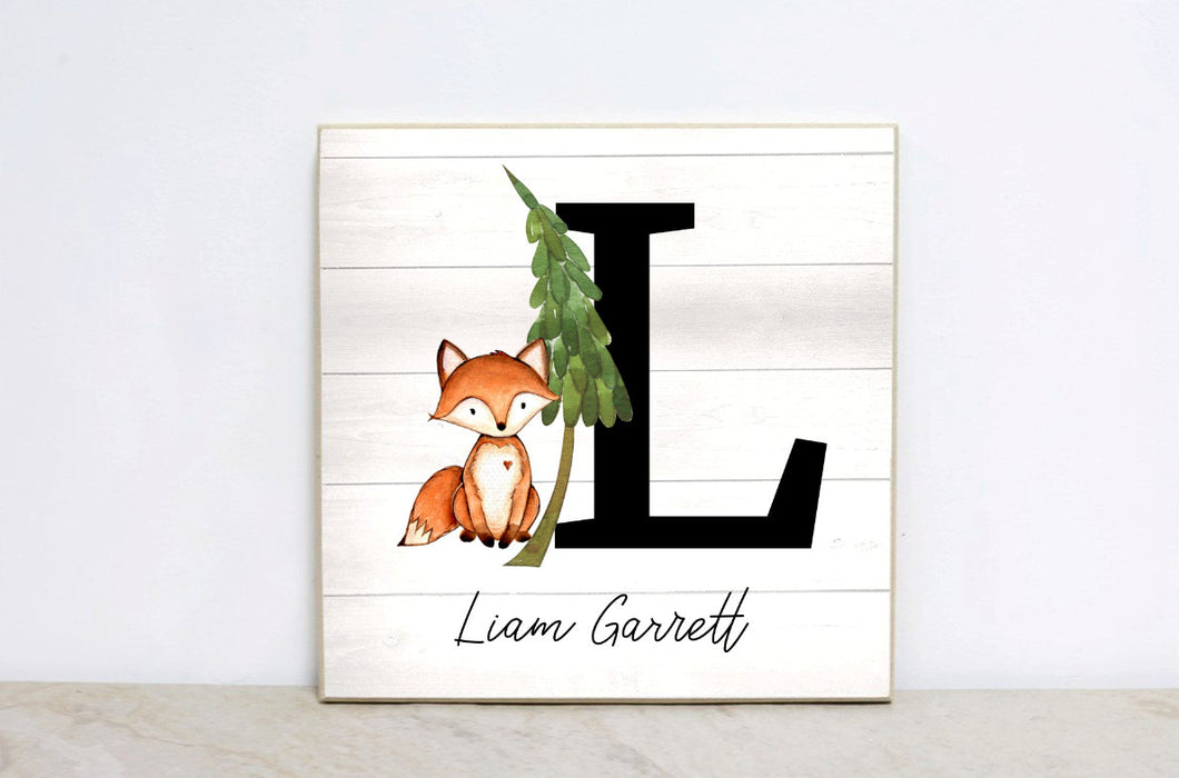 Personalized Woodland Sign, Monogram Kids Sign, Watercolor Forest Nursery Wall Art, Woodland Nursery Decor, Baby Shower Gift for Girl,  WS05