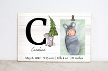 Load image into Gallery viewer, Woodland Wall Art, Baby Shower Gift for New Baby, Baby Birth Stats Sign, Personalized Photo Frame, Forest Nursery Decor, Picture Frame,  W05

