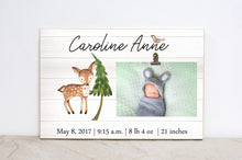 Load image into Gallery viewer, Baby Birth Stats Sign, Woodland Nursery Decor, Personalized Photo Frame, Woodland Wall Art, Forest Nursery Decor, Baby Picture Frame,  W06
