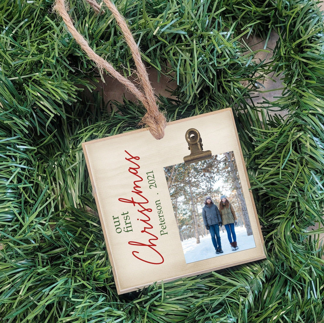 Our First Christmas Tree Ornament, Personalized Christmas Gift for Couples, Gift for Family, Engagement, Wedding Gift Photo Ornament, FC02