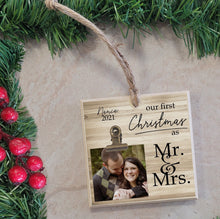 Load image into Gallery viewer, Personalized Christmas Gift for Couples, Mr &amp; Mrs - Our First Christmas Tree Ornament, Engagement, Wedding Gift Photo Ornament, MM01
