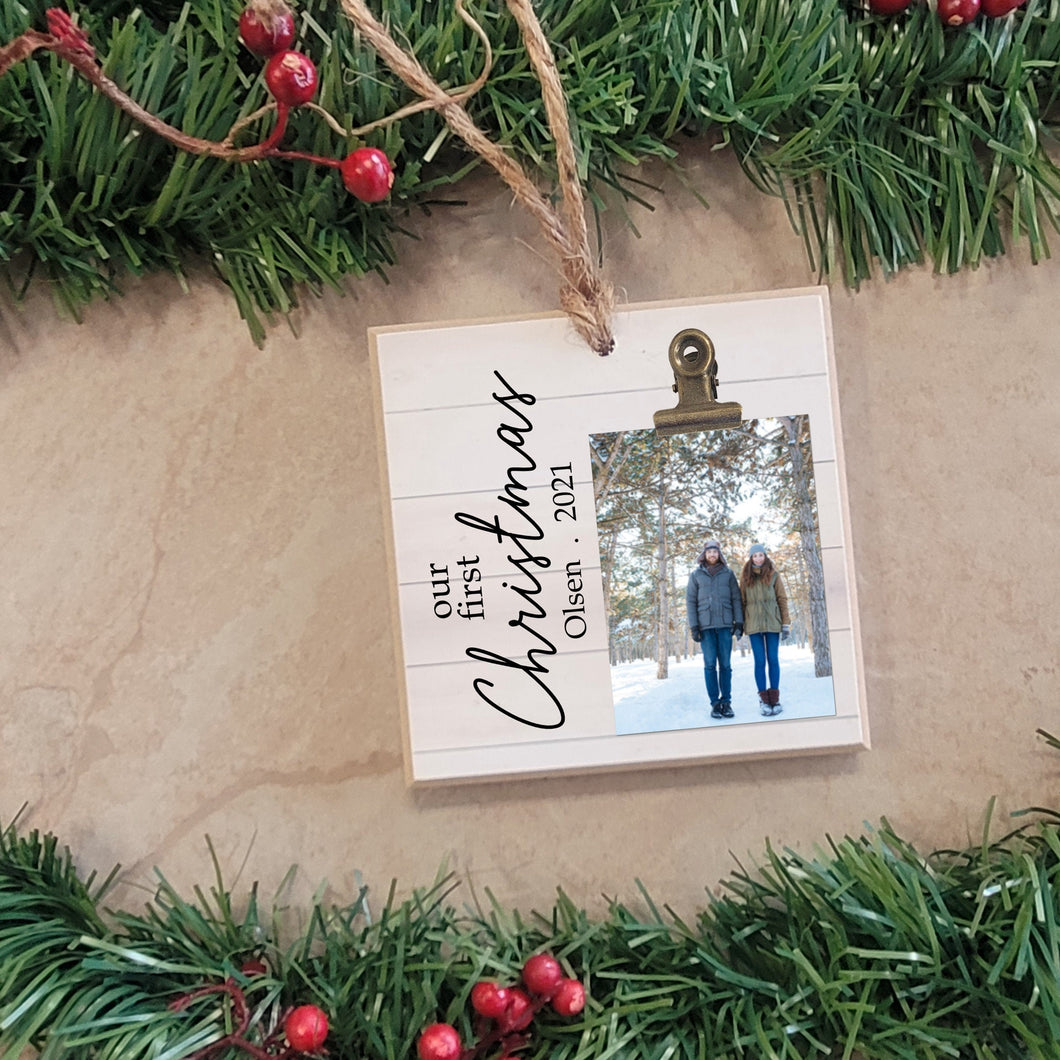 Personalized Christmas Gift for Couples, Gift for Family, Our First Christmas Tree Ornament, Engagement, Wedding Gift Photo Ornament, FC01