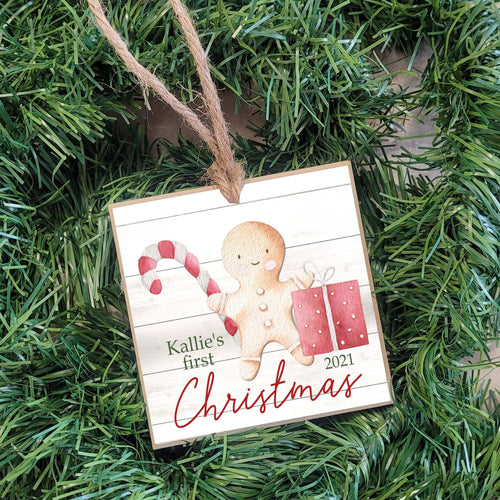 Personalized Christmas Tree Decoration, Baby's First Christmas Ornament, Gingerbread Christmas Tree Ornament Gift for New Baby, G02