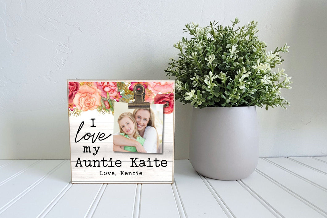 Tier Tray Sign - Auntie Photo Frame, Picture Frame Gift For Aunt, I Love My Aunt, Personalized Mini Photo Frame for Desk, Shelf, Tier Tray