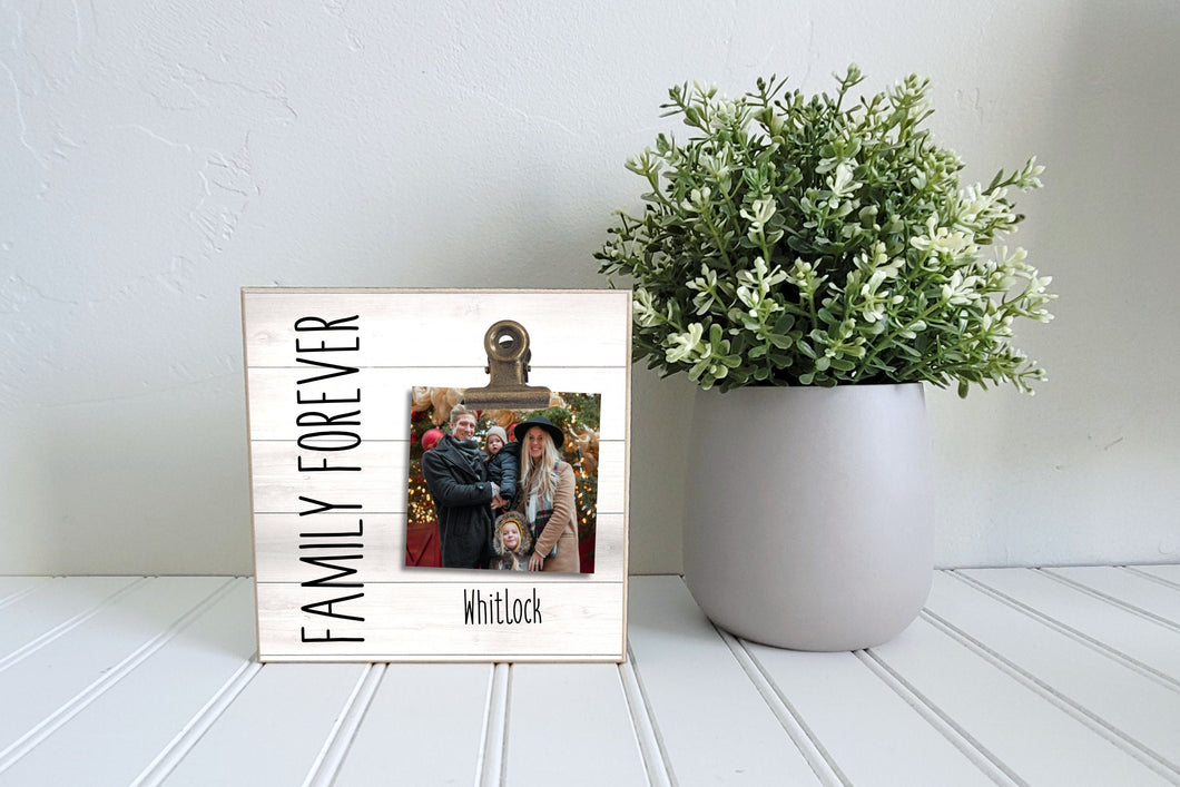 Family Forever Picture Frame, Personalized Gift for Family, Couple, Mini Size 4x4 or 6x6 Custom Photo Frame, Picture Frame for Tier Tray