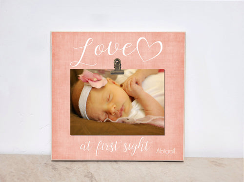 Baby Shower Gift For Baby Girl  {Love At First Sight}  Picture Frame, Baby Girl Gift, Nursery Decor, Personalized Baby Gift, New Baby Gift