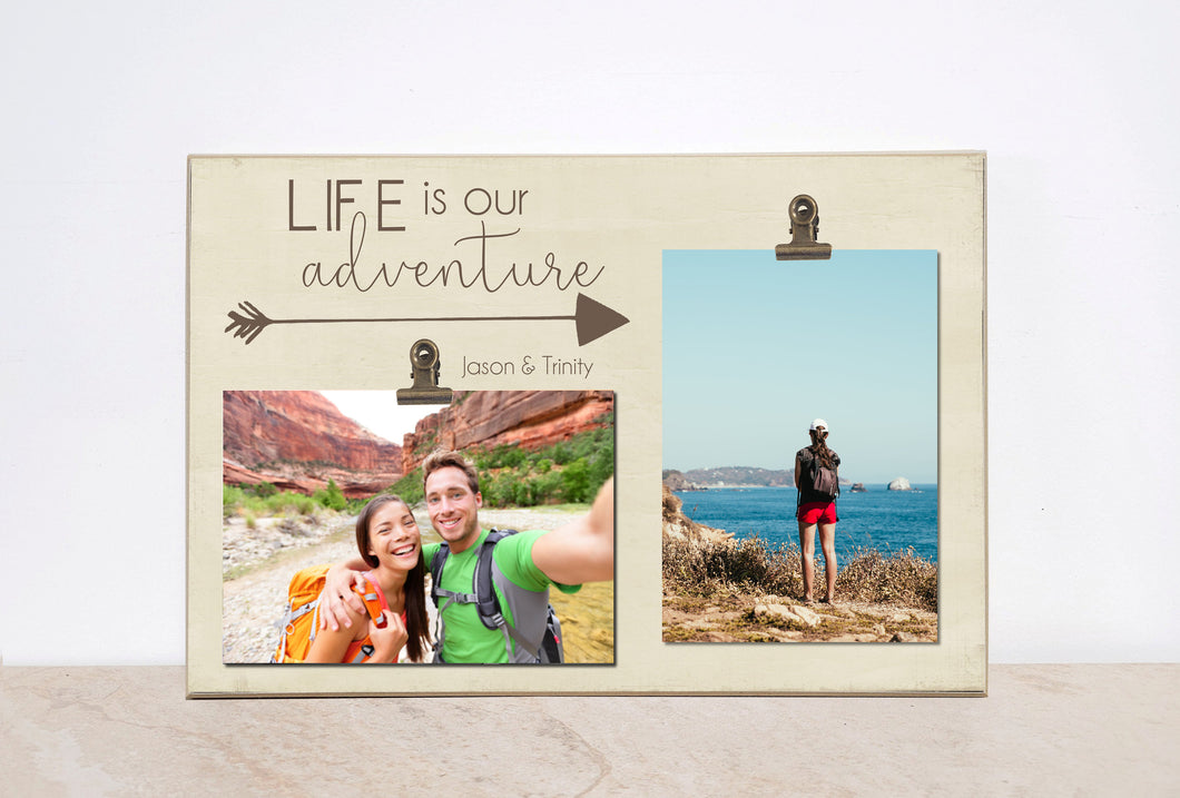 Rustic Wood Frame {Life is Our Adventure} Personalized Wedding or Anniversary Gift For Her, Christmas Gift For Him