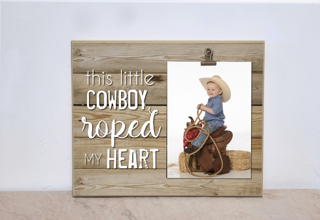 Cowboy Photo Frame, Personalized Picture Frame, Photo Clip Frame, Gift for Mom, Christmas Gift Idea For Dad; This Little Cowboy