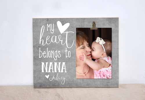 Grandparents Picture Frame, Christmas Gift For Grandparents, Personalized Photo Frame  {My Heart Belongs To Grandma & Grandpa}