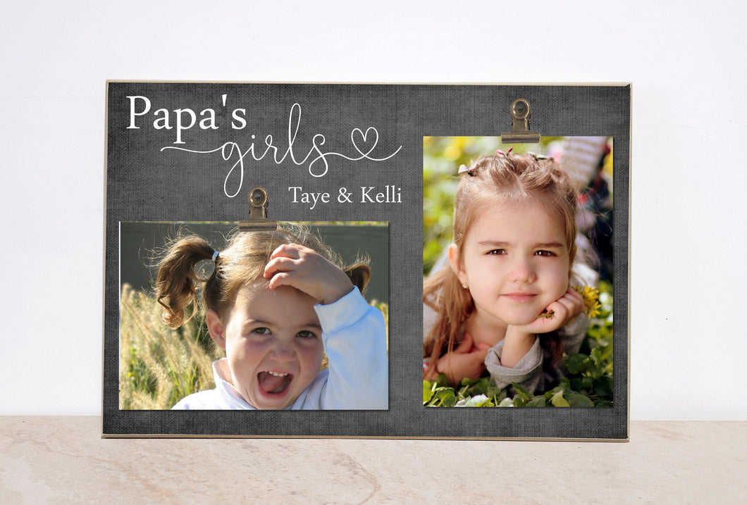 Papa's Girls Personalized Wooden Photo Frame Gift for Grandpa, Papa, Granddaughter or Grandson Gift, Christmas Gift, Valentine's Day Gift