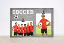 Load image into Gallery viewer, Soccer Photo Frame, Team Picture Frame, Soccer Gift, Sports Photo Frame, Sports Team Photo Display, Personalized Frame, Custom Gift Idea
